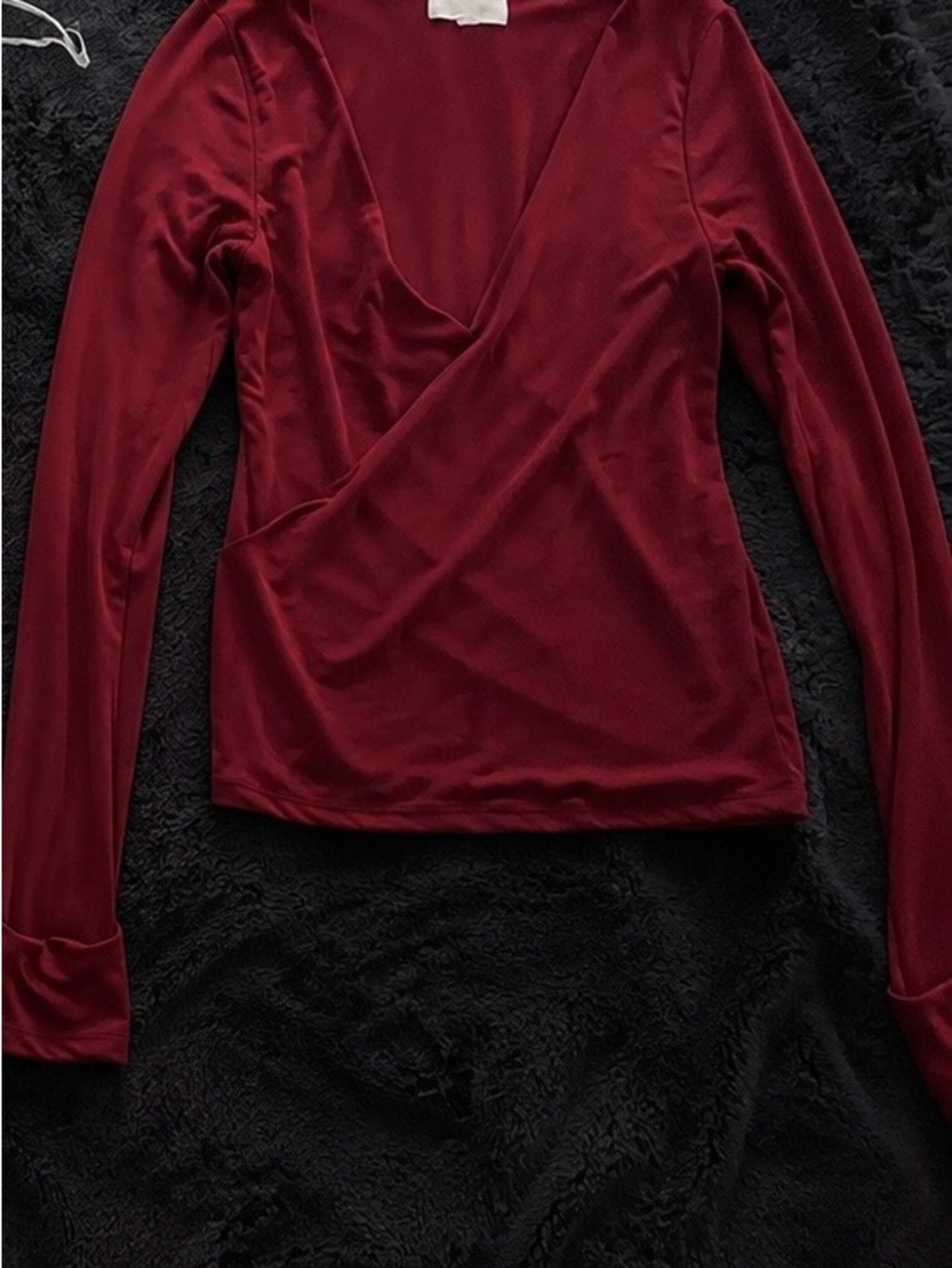 Women’s Deep Red Long-Sleeve V-Neck Wrap Top